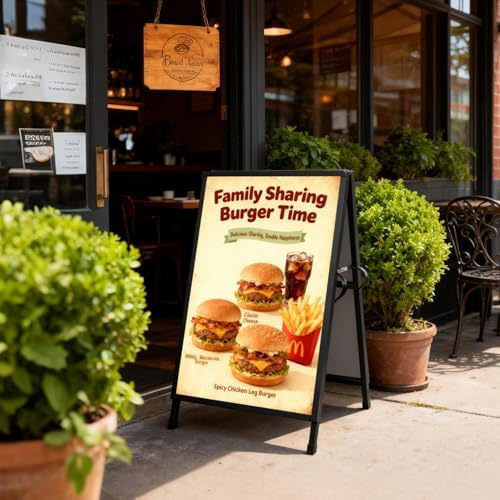 Heavy Duty Slide-in Folding Sandwich Board A-Frame Sidewalk Sign 24x36 Inch Black Coated Steel Metal Double-Sided Pavement Sign (Frame only)