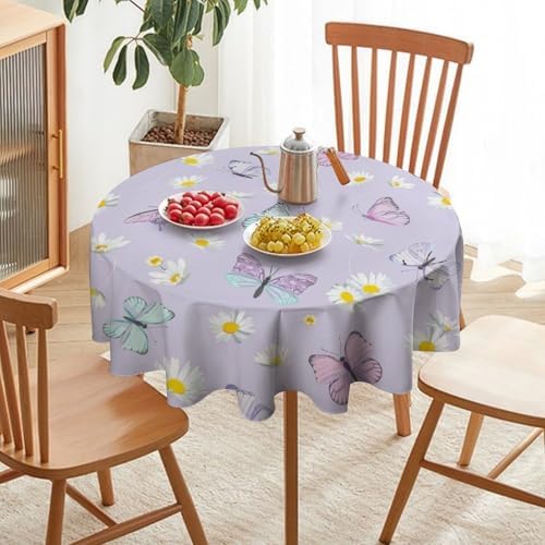 Butterfly Tablecloth, Watercolor Daisy Flowers Rustic Spring Summer Floral Butterfly Table Cover for Indoor Outdoor Patio Party Picnic Wedding Home Kitchen Dinner Table Decor, 70x70in