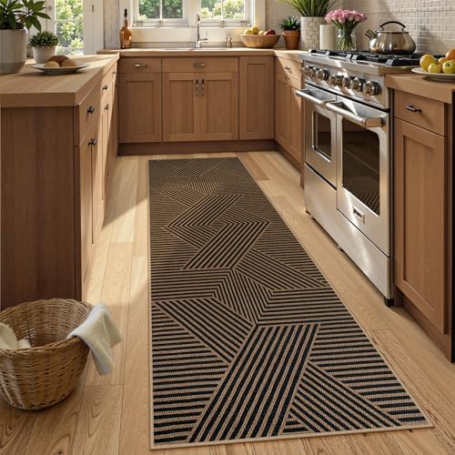 Lahome Modern Black and Brown Runner Rug, 2x8 Entryway Runner Rug Non Slip