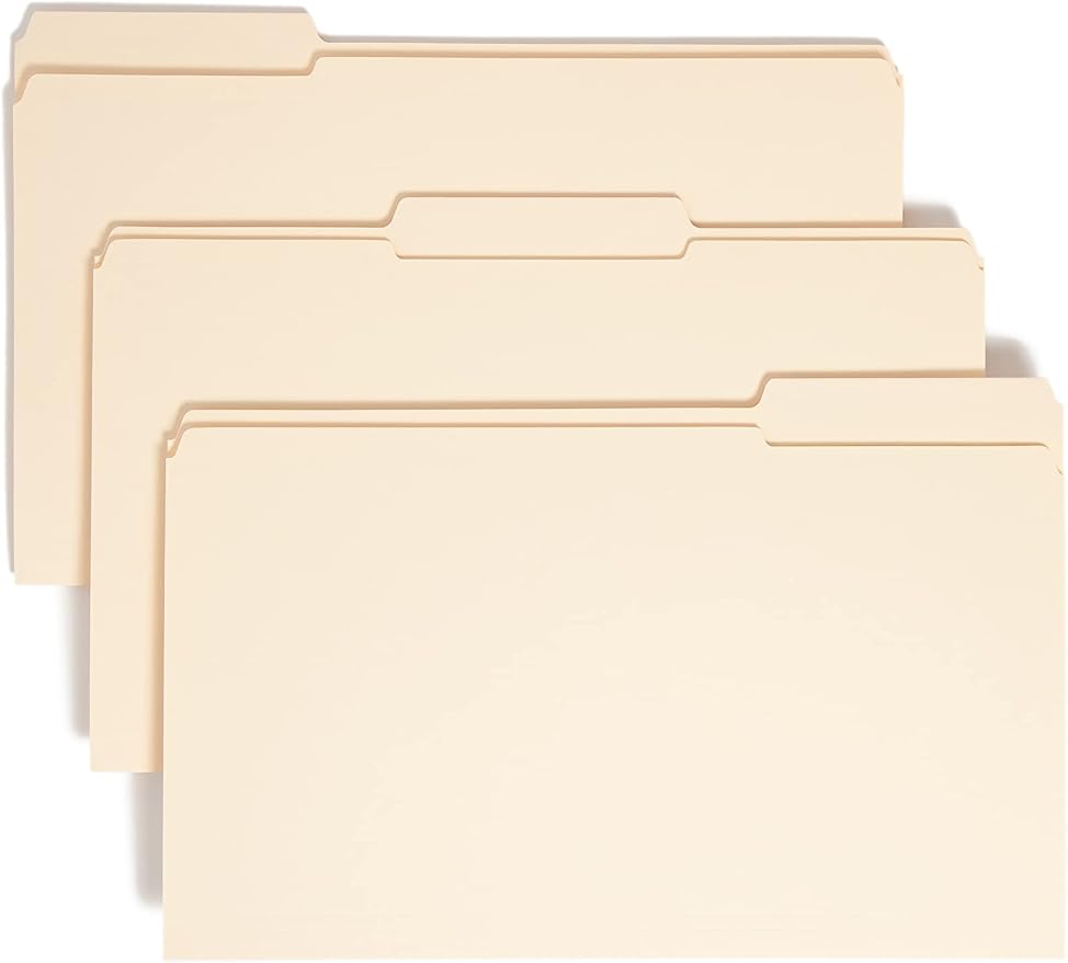 Smead File Folder, Reinforced 1/3-Cut Tab, Assorted Positions, Legal Size, Manila, 100 per Box (15334)