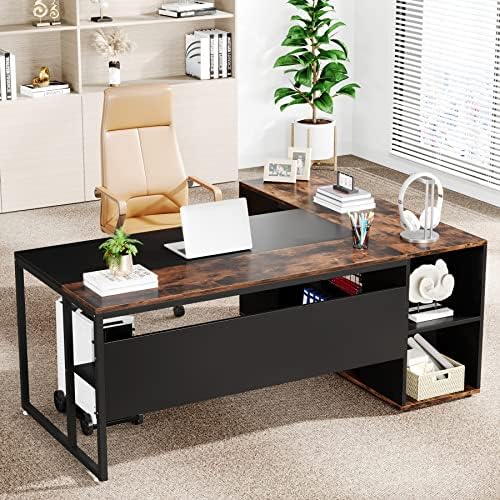 Tribesigns 71 inch Executive Desk, L Shaped Desk with Cabinet Storage