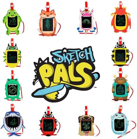Boogie Board Sketch Pals Highland Cow 4” LCD Writing Tablet for Kids – Reusable Mess-Free Drawing Pad with Tethered Stylus – Clip-On Travel Doodle Board Toy – Ages 3+