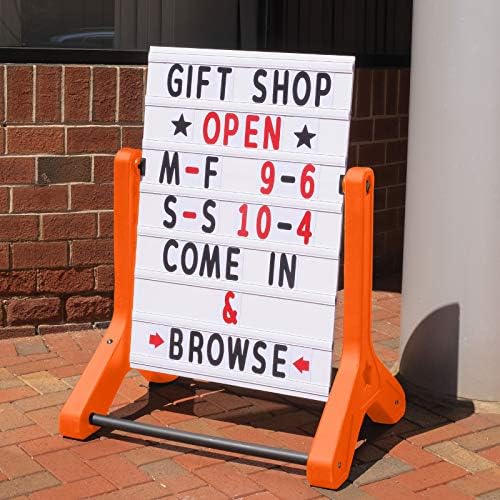 EXCELLO GLOBAL PRODUCTS Swinging Changeable Message Sidewalk Sign: 24" x 36" Sign with 792 Pre-Cut Double Sided Letters and Storage Box. Includes Black Board & Letter Board (Orange Color Legs)