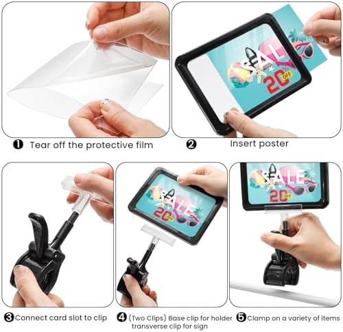 ZOOFOX 10 Pack Acrylic Sign Holder with Clamp, Rotating Clip Pop Swivel Sign with PVC Card Protector, Double Head Sale Signs Holder for Retail Store, Clothing Rack, Office, Supermarket, 6 x 9 Inch