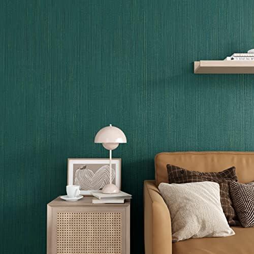 CRE8TIVE Teal Green Grasscloth Peel and Stick Wallpaper for Bedroom Faux Grasscloth Contact Paper Linen Fabric Textured Wallpaper Self Adhesive Removable Waterproof Vinyl for Bathroom Cabinets 12"x80"