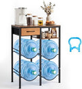 VEVOR 5 Gallon Water Jug Holder, 4-Tier Double Rows 3 or 5 Gallon Water Bottle Holder for 4 Bottles, Heavy Duty Jug Rack Organizer with Storage Shelf, Drawer, Handle for Kitchen, Office, Black+Brown