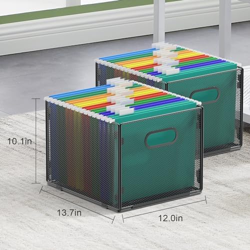 samstar 2 Pack Hanging File Organizer, Mesh File Folder Box Filing Box File Cabinet Organizer Storage Boxes, Letter Size