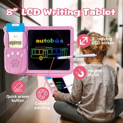 Talking Flash Cards with Writing Tablet - Spanish English, Pink