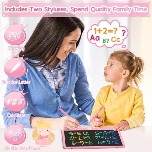 Hockvill LCD Writing Tablet 12 Inch, Toys for Boys Girls Drawing Pad for 3 4 5 6 7 Year Old Kids Toys, Toddler Erasable Doodle Board Travel Essentials, Christmas Birthday Gift for Kids - Pink
