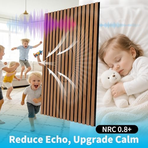 Art3d 47 x 23.6 Inch Acoustic Wood Slat Design Wall Panels, 4-Pack, Walnut