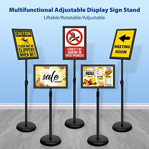 6Packs 11x17 Inch Adjustable Pedestal Poster Sign Stand, Heavy Duty Floor Standing Sign Holder Stand Aluminum Snap Open Frame for Vertical and Horizontal View Sign Displayed(Black) (Pack of 2)