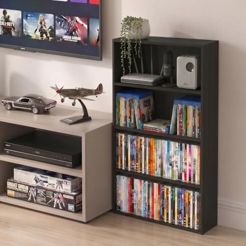 Furinno Basic DVD Shelf, 4-Tier CD Rack, Media Shelf, Espresso | 6 x 24 x 35, Open Shelf for DVD Blueray Game Disc, Storage Cabinets, for Living Room, Bedroom, Home Office