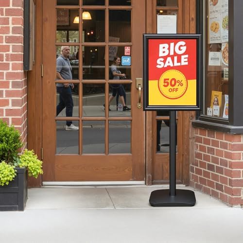 3-Pack Heavy Duty Pedestal Sign Holder Stand 11x17 Inch, Adjustable Floor Standing Sign Holder with Weighted Base, Vertical & Horizontal Menus Signage Stands for Outdoor Advertising, Posters, Black