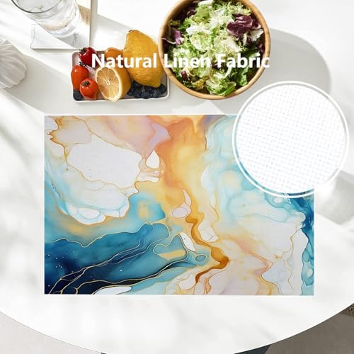 Batmerry Fluid Art with Flowing Lines Linen Placemats Set of 8, Abstract Colorful Washable Table Mats for Kitchen Table Thickened Heat Insulation Dining Set Indoor Outdoor 12X18 in