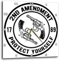 3dRose Wall Clock Silent - 10 inch - 2nd Amendment Protect Yourself in a Double Circle with Gun Clipart. - Stamp City - Typography