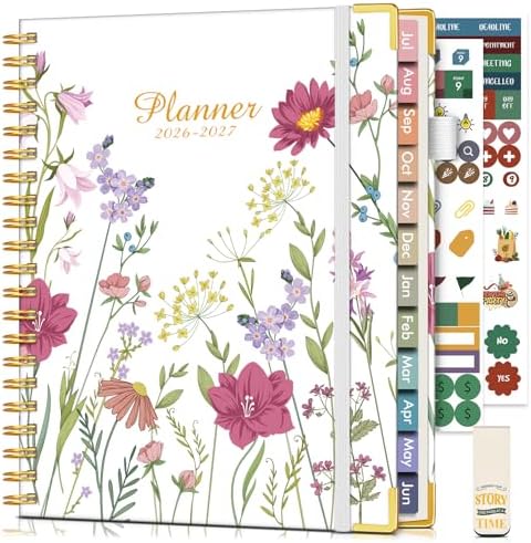 Academic Planner 2026-2027, Hardcover Weekly and Monthly Calendar Planner from July 2026 - June 2027, 8.5" x 11" A4 Large Daily Agenda with Tabs, College School Organizer for Student Teacher, Ivory Wild Flowers