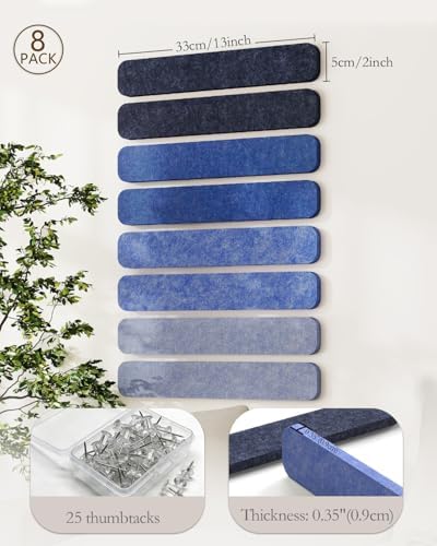 JBER Felt Strip Board 13" x 2", 8 Pack Cork Board Alternative, Denim Haze