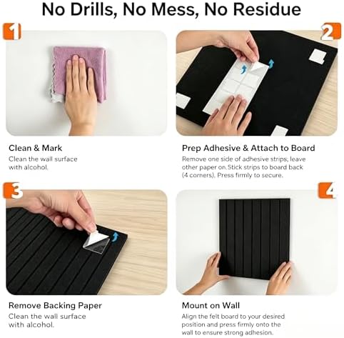 6-Pack Felt Wall Tiles, Black – 36" × 24" Cork Boards Alternative