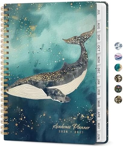 Planner 2026-2027, Jul 2026-Jun 2027 Academic Monthly & Weekly Planner | 8.5" x 11" Hardcover Pretty Calendar Planner for Women, Spiral Organizer for School Office Home Supplies, Whale Dreams