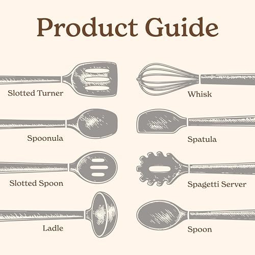 Country Kitchen Non Stick Silicone Utensil Set with Rounded Wood Handles for Cooking and Baking, 8 Piece Set, White