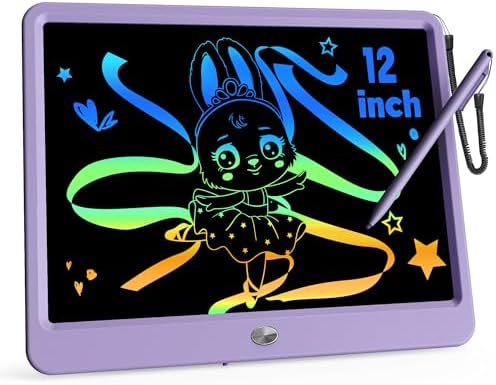 KOKODI 12 Inch LCD Writing Tablet with Anti-Lost Stylus Erasable Doodle Board Colorful Toddler Drawing Pad Car Travel School Games Toys for 3 4 5 6 7 8 Kids Birthday Gift for Girls Boys Adults Purple