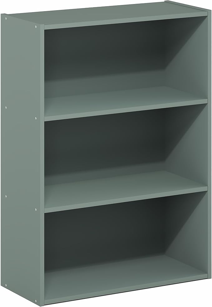 Furinno PASIR Book Shelf, 3-Tier Bookshelf, Storage Shelves Bookcase, 9.7 x 23.7 x 31.5, for Living Room, Bedroom, Home Office, Sage Green