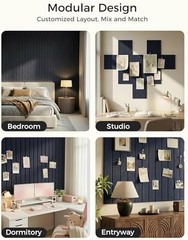 Aothia 12-Pack Felt Bulletin Board Tiles 48"x36", Modular Pin Board for Notes, Photos & Mood Boards, Cork Board Alternative for Smooth Walls, 0.35" Thick, 70 Adhesive Tabs & 40 Pins - Carbon Blue