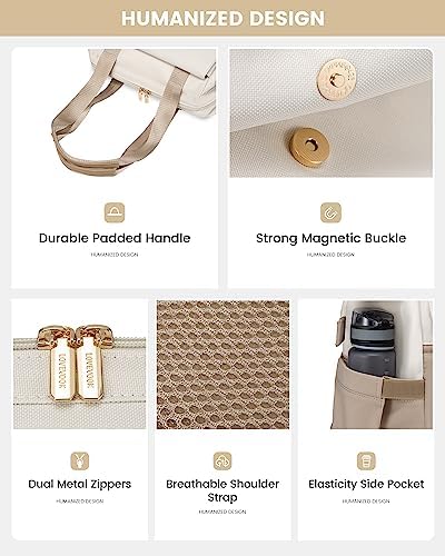 LOVEVOOK Laptop Backpack for Women, 15.6 Inch Work Laptop Bag with USB Port, Fashion Teacher Nurse Backpack Purse, Waterproof Travel Computer Backpack with Organizer Bag, 2PCS, Beige-Khaki