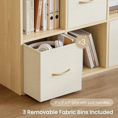 EXPERLAM 6 Cube Storage Organizer - Solid Wood Bookshelf with 3 Storage Bins, Cube Shelf with 2 Removable Back Panels, Vertical or Horizontal Bookcase, Open Book Shelf for Bedroom, Living Room, Office