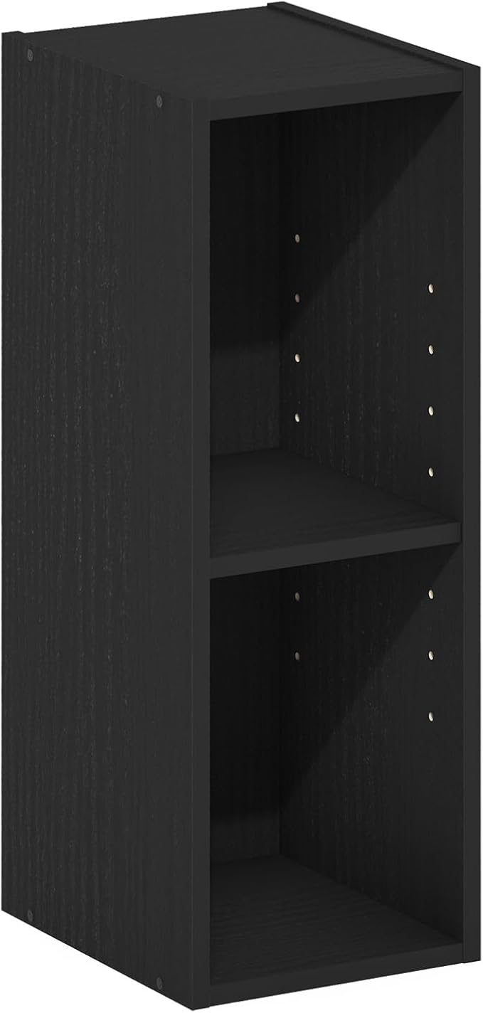 Furinno Fulda Book Shelf, 2-Tier Narrow Bookshelf, Bookcase with 8-in Width Storage Shelf, 9.3 x 7.9 x 21.2, for Living Room, Bedroom, Home Office, Blackwood