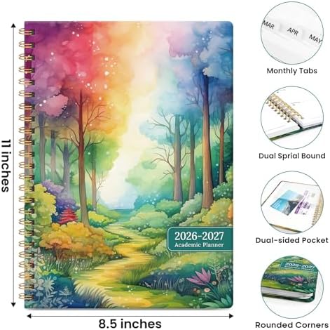 Large Planner 2026-2027, A4 (8.5" x 11") Hardcover Weekly & Monthly Planner July 2026 - June 2027 with Monthly Tabs, Academic Planner for School, Work and Office, Mystic Forest
