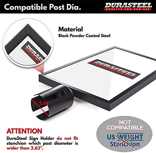 DuraSteel Portrait Display Stanchion Sign Holder - Double Sided Frame for 8.5'' x 11'' - Crowd Control & Queue Barrier With Social Distancing Warning Sign - NOT Fit with US Weigh Sentry Stanchion