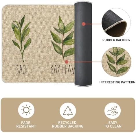 Artoid Mode Parsley Sage Oregano Basil Bay Leaves Kitchen Mats Set of 3, Seasonal Holiday Party Low-Profile Floor Mat for Home Kitchen - 17"x29"+17"x36"+17"x47"