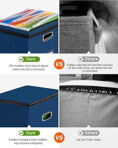 Oterri File Box Small 1-Pack Mesh Pockets Hanging Organizer for Letter-Size | Dustproof Lid. 3 Mesh Pockets. Collapsible Scratch-Resistant GRS Linen. Slide Rails. Office, Home, Dorm