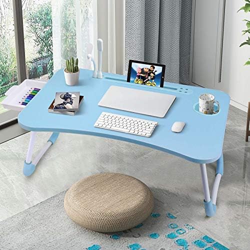 Slendor Bed Desk for Laptop and Writing with Storage, Cup Holder, Light