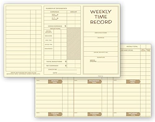 ABC Weekly Preprinted Record Time Cards, Pocket Size, Yellow - 250 Cards