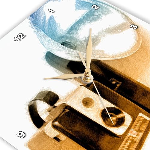 3dRose Wall Clock Silent - 10 inch - Picture of a Vintage 1950s Camera with Bulb Flash - Kike Calvo Vintage Camera Collection