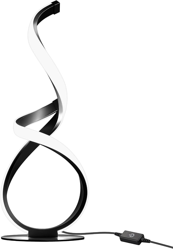 Modern Dimmable LED Spiral Touch Table Lamp for Nightstand | 3 Color Temperature Desk Lamp, Unique Bedside Light for Living Room, Bedroom, Cool Lamps for Ideal Gift, Black