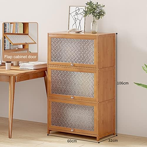Bamboo Bookcase with flip-up Acrylic Doors, 1-5 Tier Free Standing Book Shelf Storage Organizer for Living Room Office Bedroom (Wood 60 * 32 * 106cm)