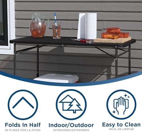 COSCO 4 ft. Fold-in-Half Adjustable Height Indoor/Outdoor Utility Table, Black