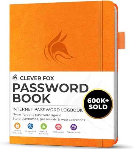 Clever Fox Password Book with Alphabetical Tabs, 4"x5.5" Keeper Yellow