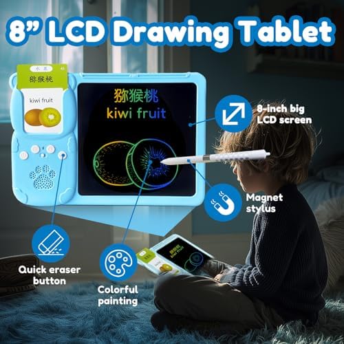Writing Tablet with Bilingual Flash Cards for Kids, Chinese Blue