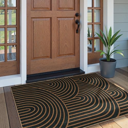 Lahome Modern Rainbow Easy Jute Front Porch Rug, 3x5 Washable Rug for Entry