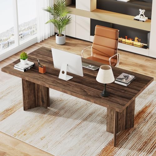 Tribesigns 63-inch Executive Desk, Vintage Office Computer Desk with Large Tabletop, Farmhouse Wood Writing Conference Table Workstation for Home Office, Study, Dark Brown