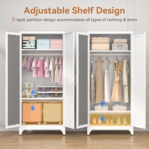 Polup Metal Armoire Wardrobe Closet with Mirror, Clothing Storage Cabinet