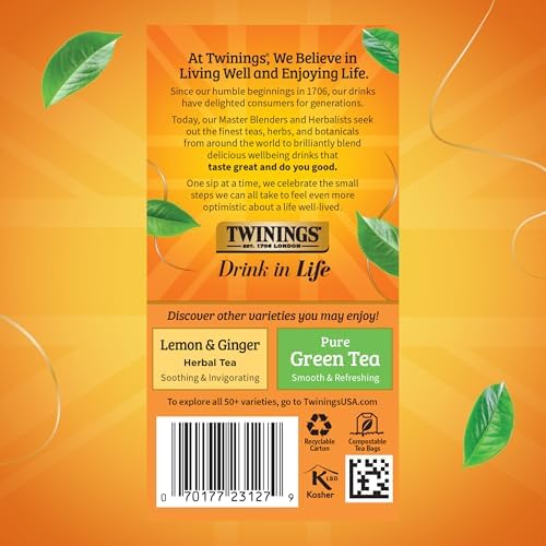 Twinings Honeybush, Mandarin & Orange Herbal Tea Bags, 20 CT Box (6 Pack)