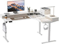 CubiCubi 63x48 Inches L Shaped Standing Desk with 3 Drawers and Monitor Shelf, Height Adjustable Corner Computer Desk with Hooks, Sit Stand Up Ergonomic Home Office Workstation Table, Warm White