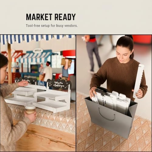 HOTCAN Wooden Cookie Display Stand with Chalkboard Sign for Bakers, Vendors, Craft Fairs | Pastry Display for Market Booths & Events | 2 Tiered Cookie Display for Muffins, Cakes, and Pastries (White)