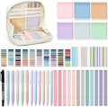 135 Pcs Book Annotation Kit Aesthetic Pencil Case Bag 12 Highlighter 11 Gel Pen 1 Marker 300 Sheet Transparent Sticky Notes Pad 2640 Index Stickers Bible Study Supplies(Kawaii,Beige)