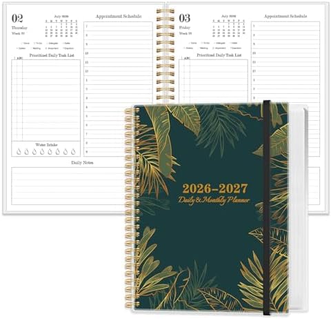 Daily Planner 2026-2027 - July 2026 to June 2027, 7" x 10", Leaf